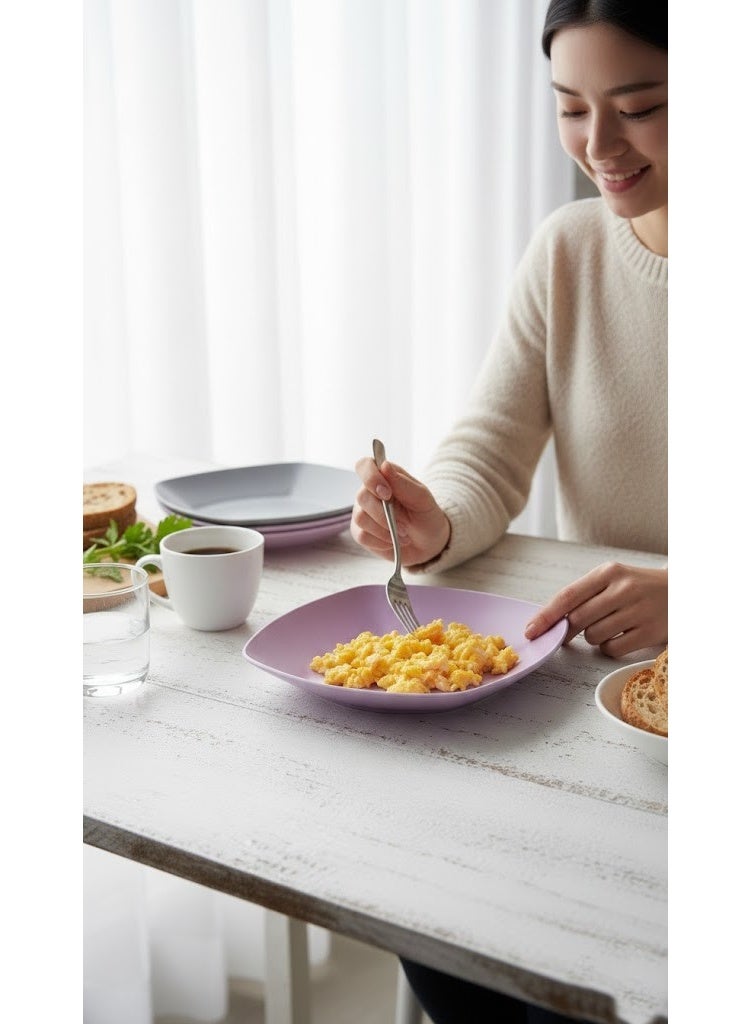 Square Plastic Deep Plate for Pasta & Salad - Unbreakable Serving Bowl with Speckled Design (Granite Look) - Lavender Purple - Image 3